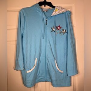 Breckenridge Women’s Coastal Sea Shell Blue White Zip Up Hoodie Jacket